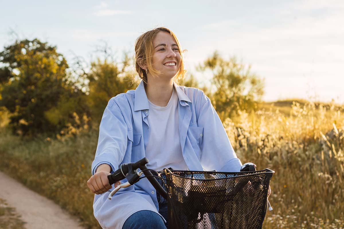 young woman loves cycling