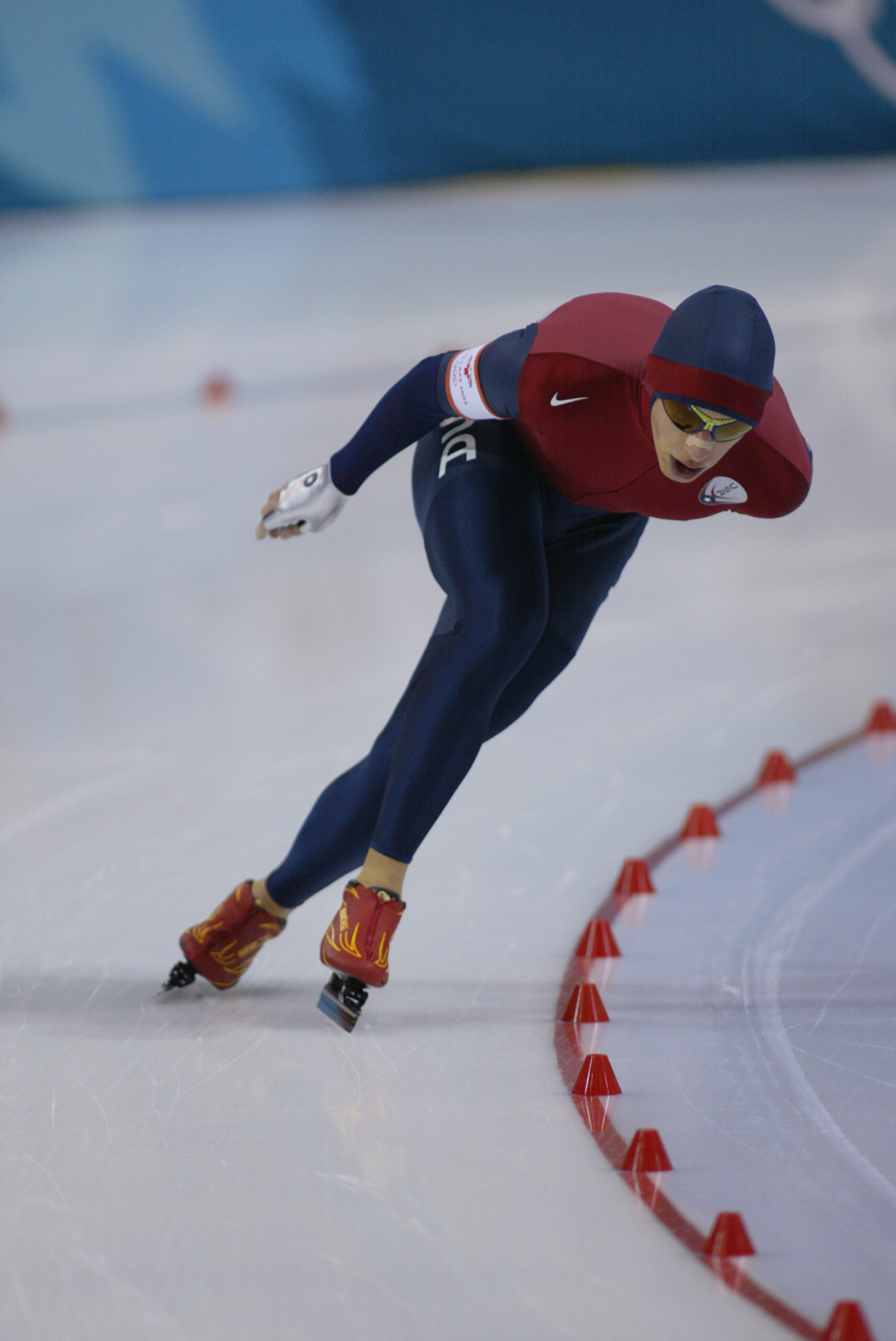 Jason Hedstrand speed skating at the 2002 Olympics