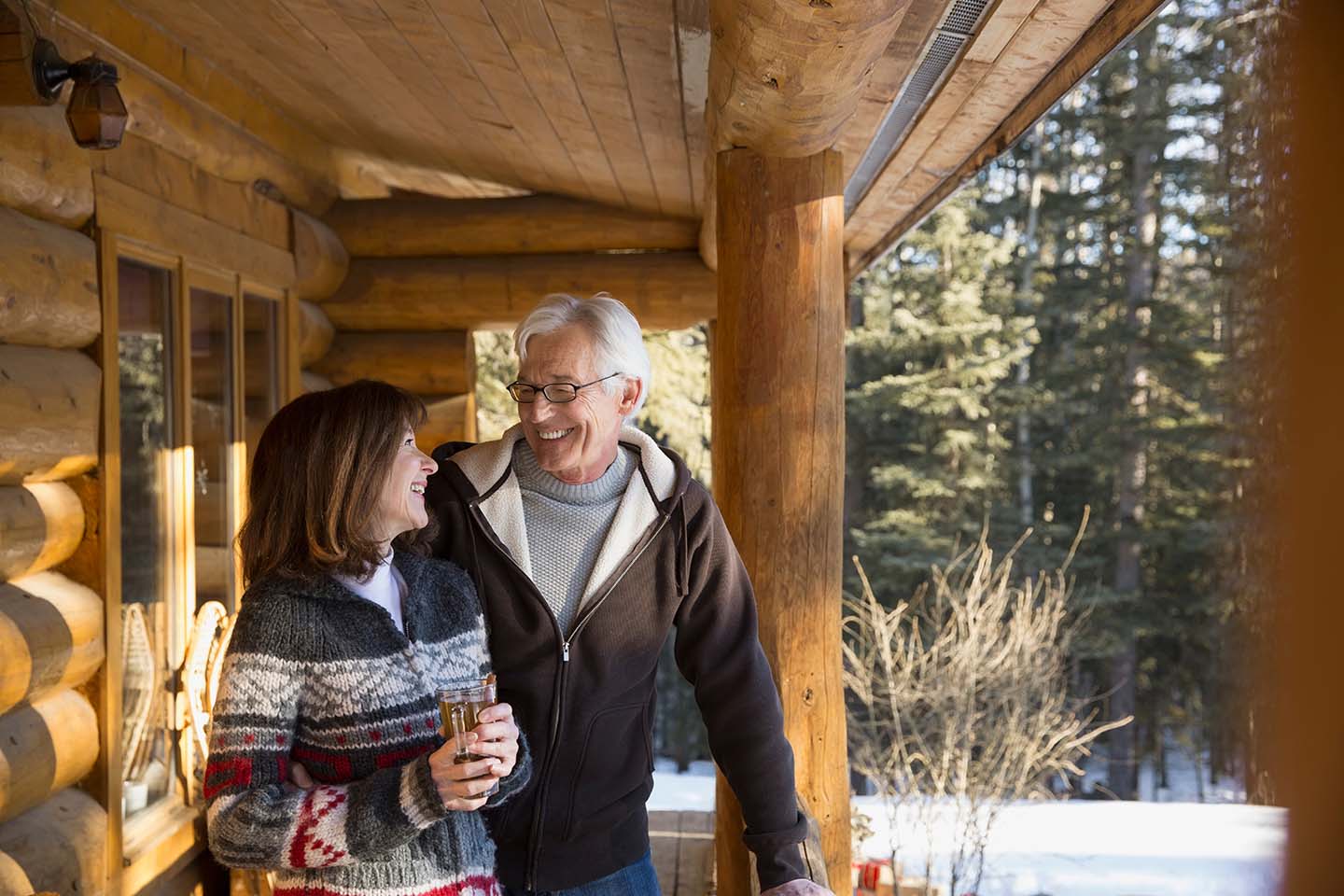senior couple enjoying retired life at their cabin