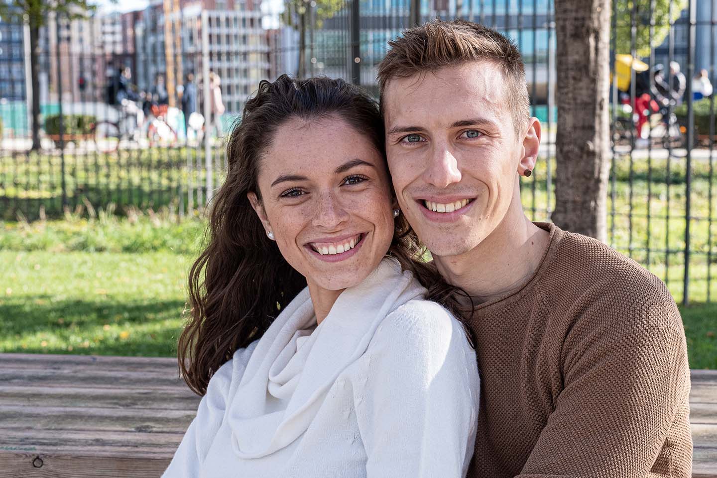 young loving couple at the park